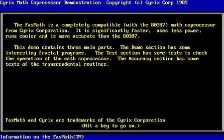 (image for) Cyrix FasMath Demonstration Software (1989)