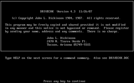 (image for) Drive Check v4.3 Floppy Drive Diagnostic MS-DOS (1987)