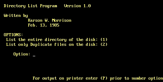 (image for) Directory List Program MS-DOS (1985)