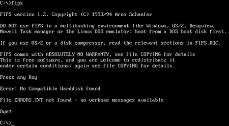 (image for) Fips Partition Splitter v1.2 MS-DOS (1994)
