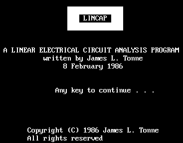 (image for) Lincap Linear Eletrical Cicruit Analysis Program (1986)