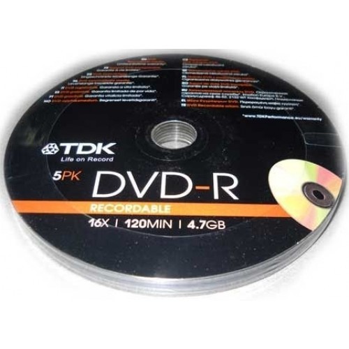 TDK DVD-R Recordable 16x 120Min 4.7GB 5-Pack