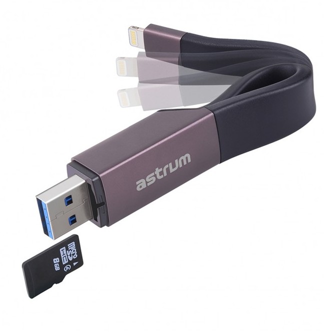 Astrum 2 in 1 8pin to USB 3.0 Charge & Sync Card Reader