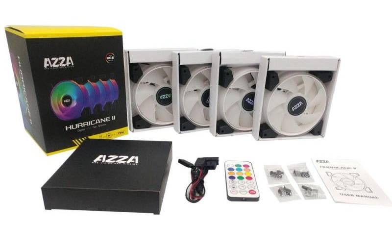 Azza Huricane II LED RGB 120mm Fan 4-Pack with Remote
