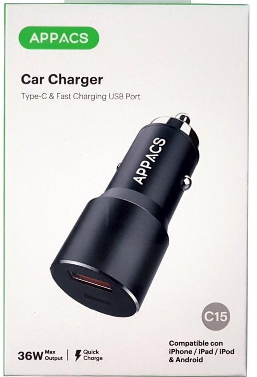 Appacs USB Type C and USB Fast Charge Car Charger