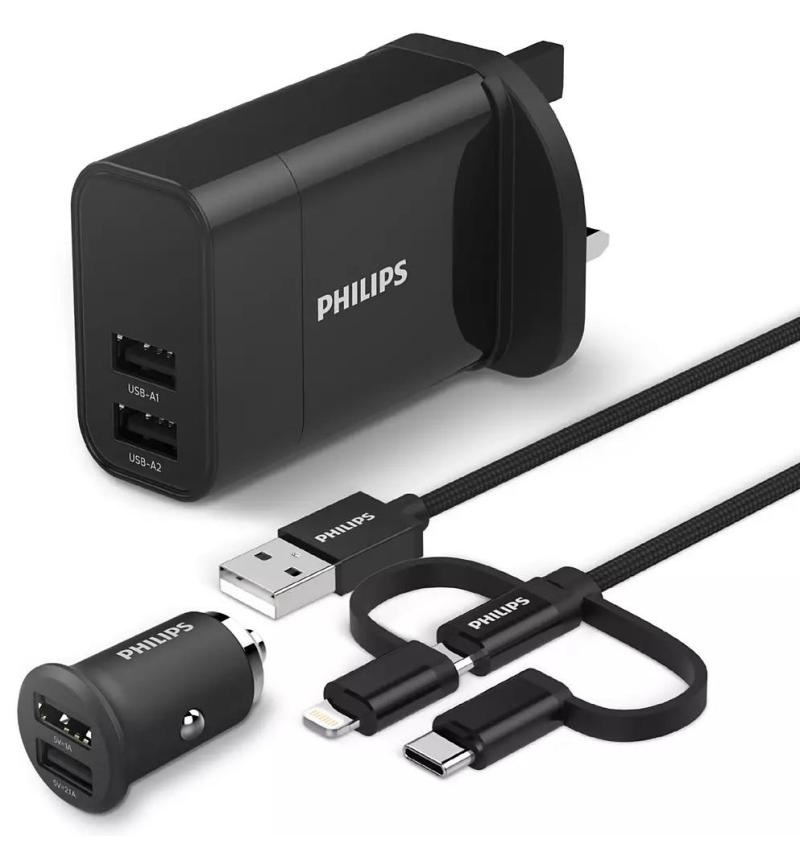 Philips Wall/Car Multi Charger Dual USB 5 V/3.1A 17W