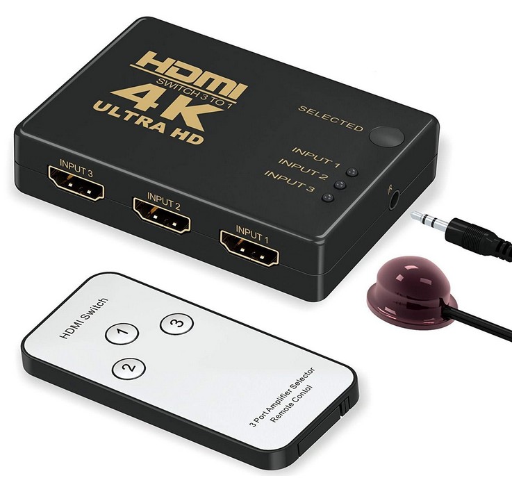 HDMI Switch 3 Input 1 Output with Remote Control 4K