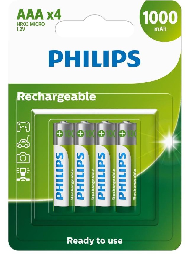Philips AAA Nickel-Metal Hydride 1000mAh Rechargable Batteries