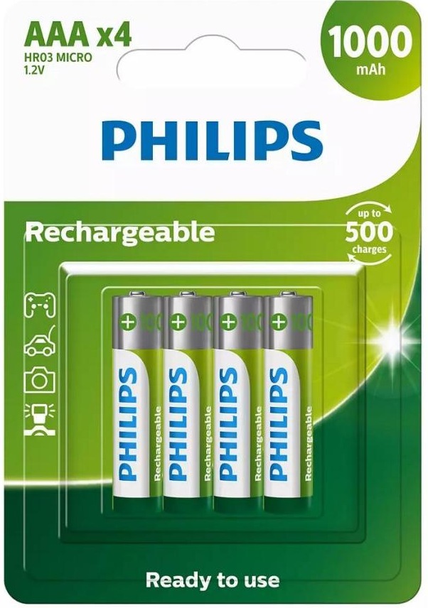 Philips AAA Nickel-Metal Hydride Rechargeable Batteries 4-Pack