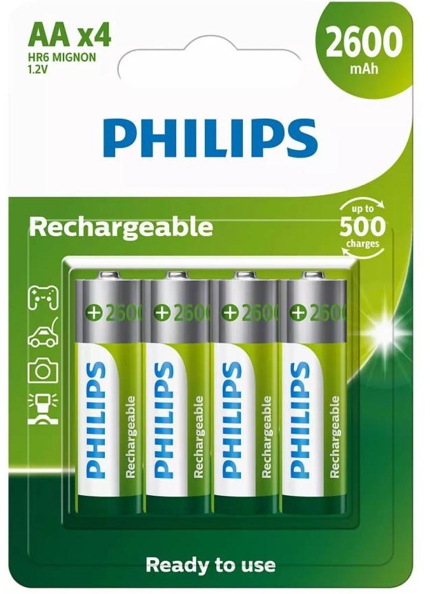 Philips AA Rechargeable Batteries 1.2v 2600 mAh 4-Pack