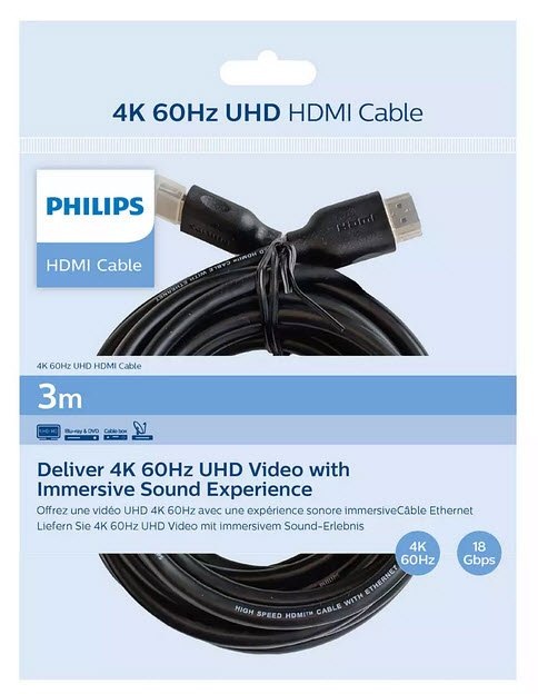 Philips 4K 60Hz HDMI Ultra HD 60Fps with Ethernet 3 Meter